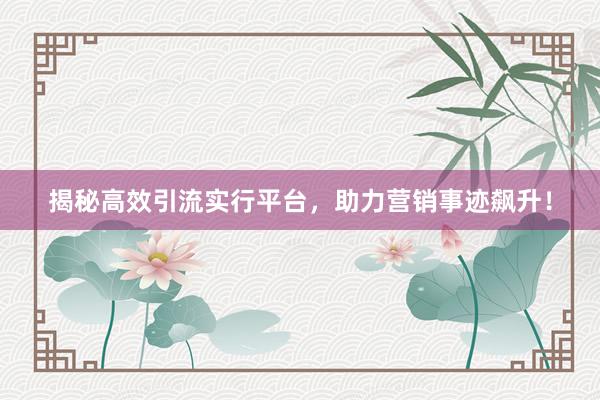 揭秘高效引流实行平台，助力营销事迹飙升！